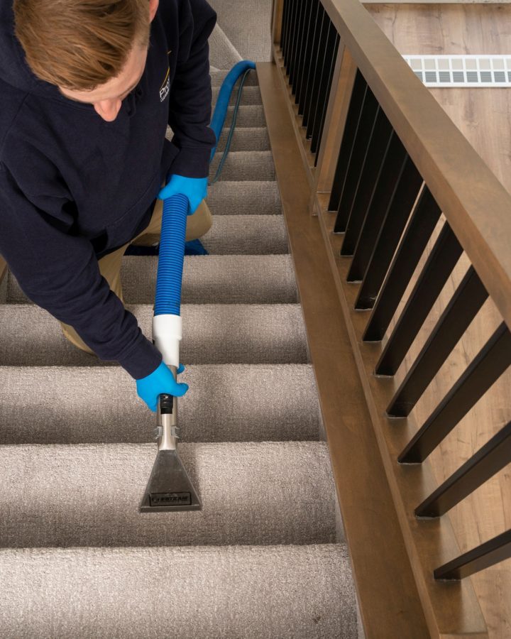 Birds eye view of carpet cleaning